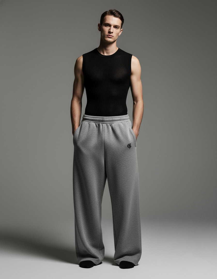 Basic Grey Genrage Baggy Pants