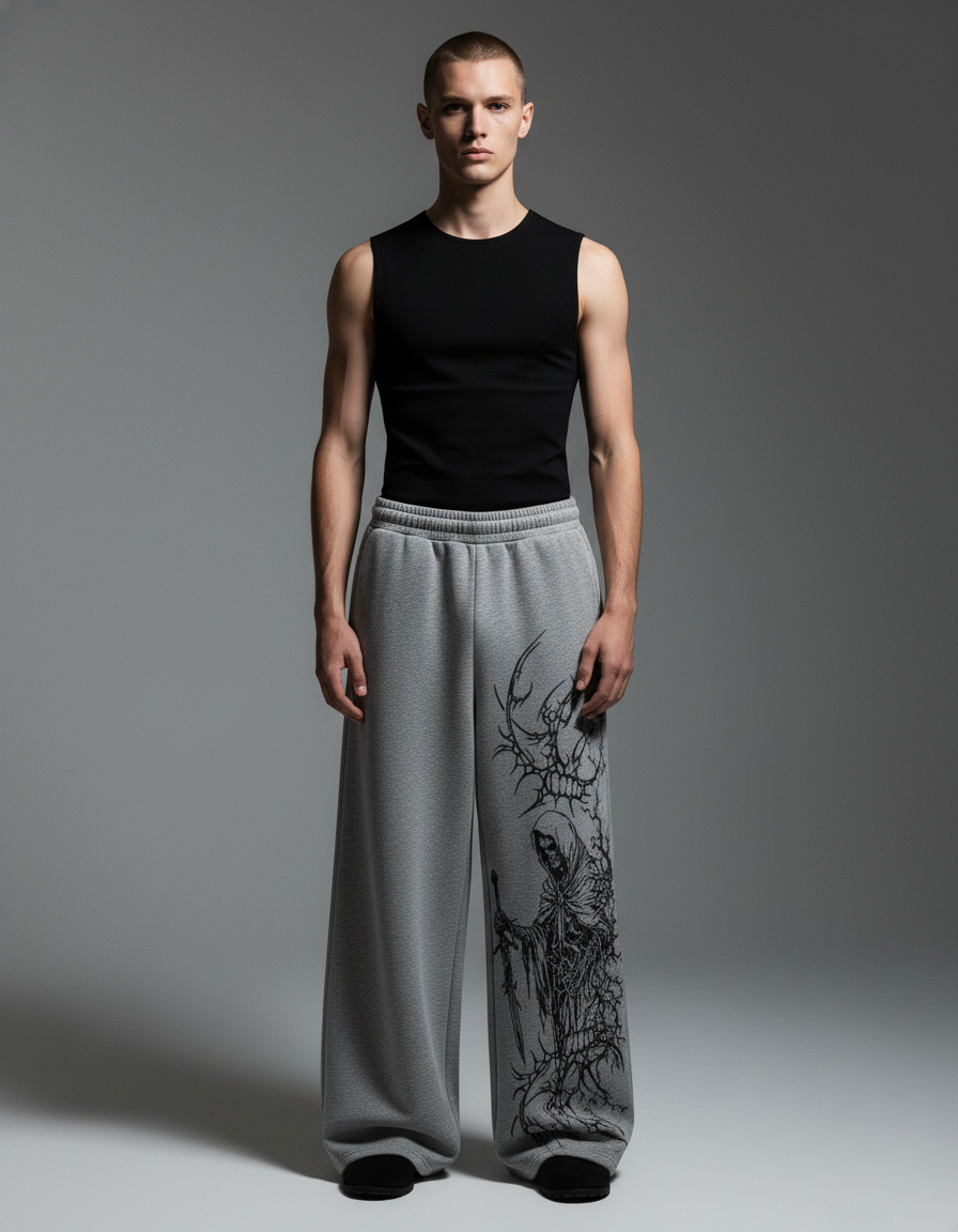 Duelist Grey Melange Unisex Straight Fit Baggy Pants