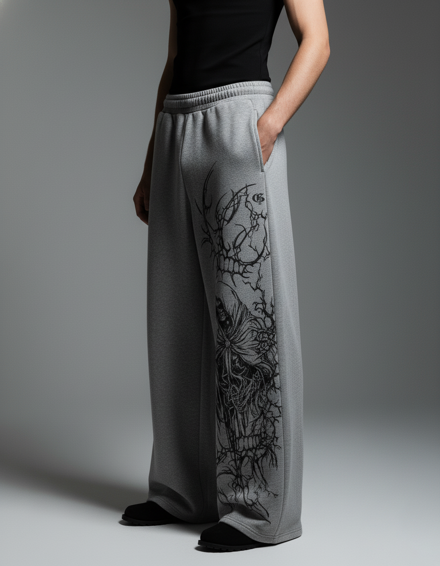 Duelist Grey Melange Unisex Straight Fit Baggy Pants