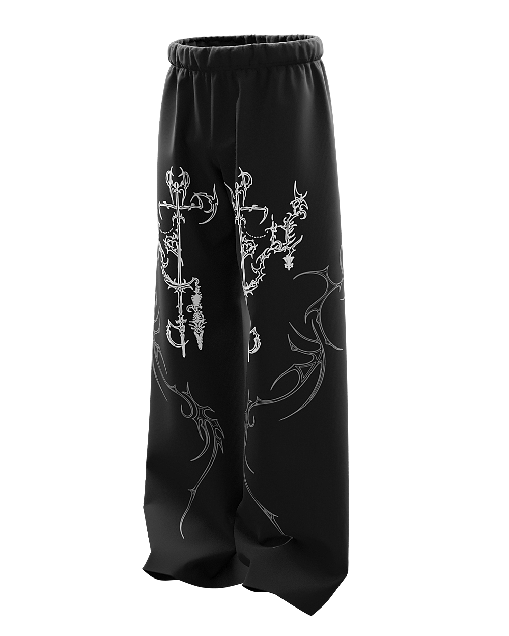 Engrave Black Unisex Straight Fit Baggy Pants